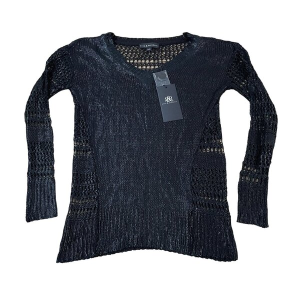 Rock & Republic Open-Knit Black Sweater Women's Size Small Ice Queen New - Picture 1 of 6